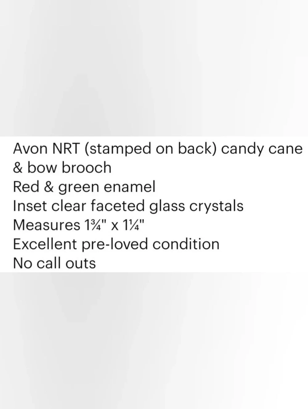 Avon NRT Candy Cane Brooch Enameled w/ Bow & Faceted Glass Crystals